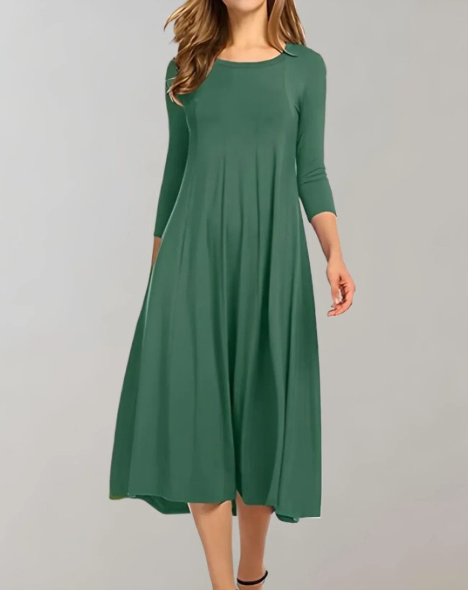 Women's Flowy Three-Quarter Sleeve Fall Midi Dress