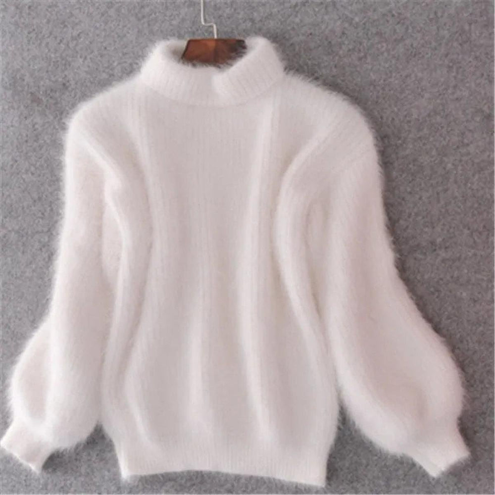 Women's Fluffy Turtleneck Oversized Knit Pullover Sweater