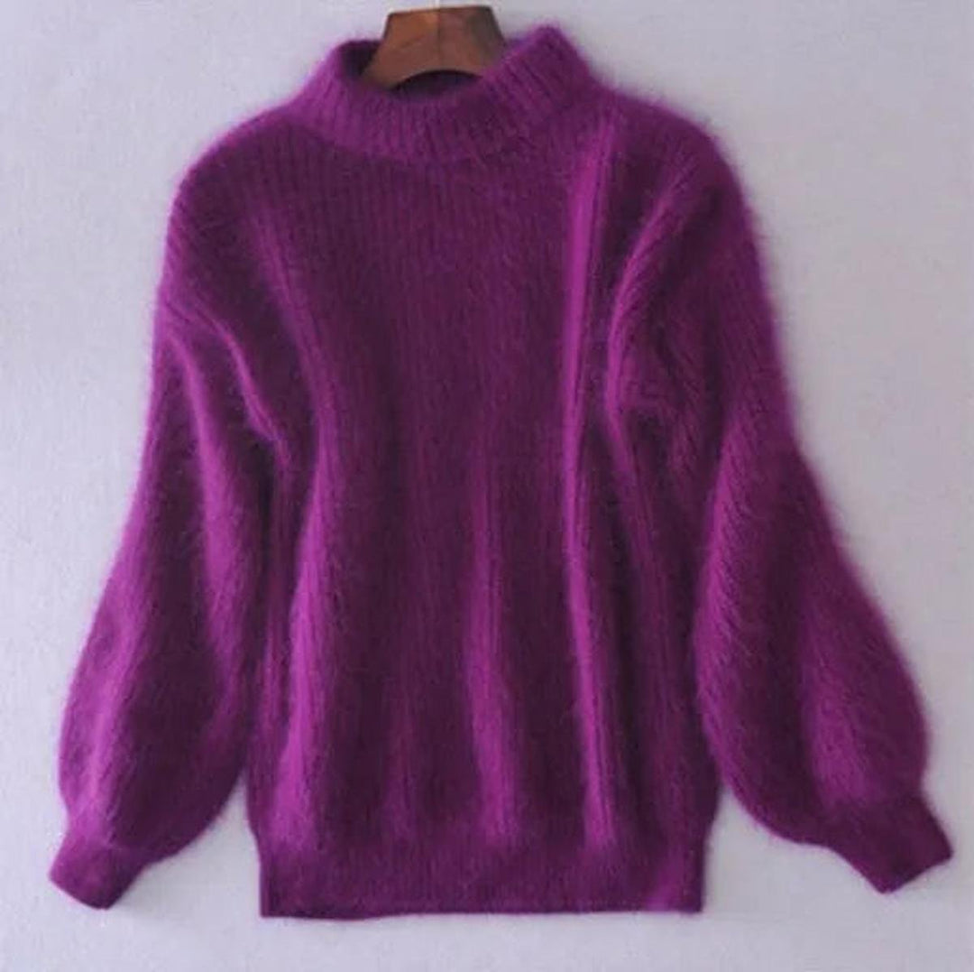 Women's Fluffy Turtleneck Oversized Knit Pullover Sweater