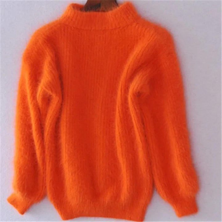 Women's Fluffy Turtleneck Oversized Knit Pullover Sweater