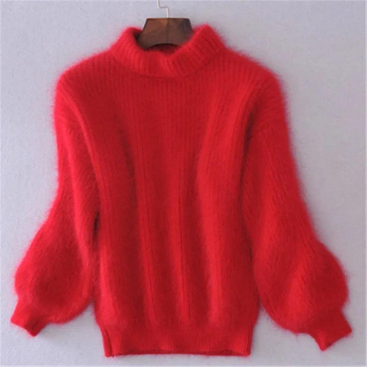 Women's Fluffy Turtleneck Oversized Knit Pullover Sweater
