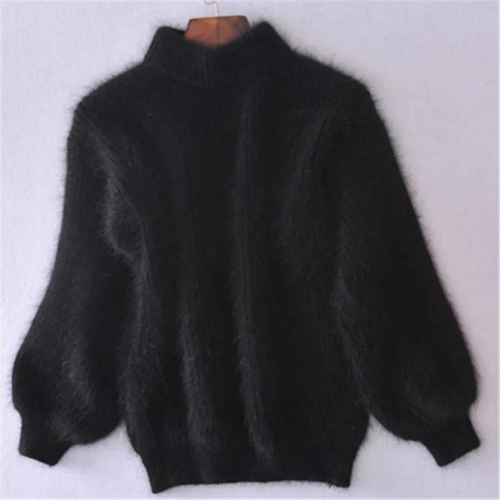 Women's Fluffy Turtleneck Oversized Knit Pullover Sweater