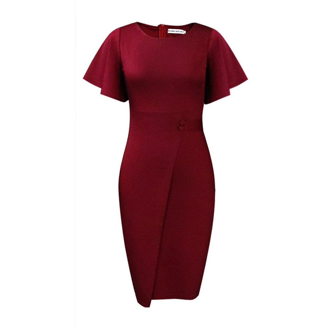 Women's Flutter-Sleeve Bodycon Fall Midi Dress Wrap-Style