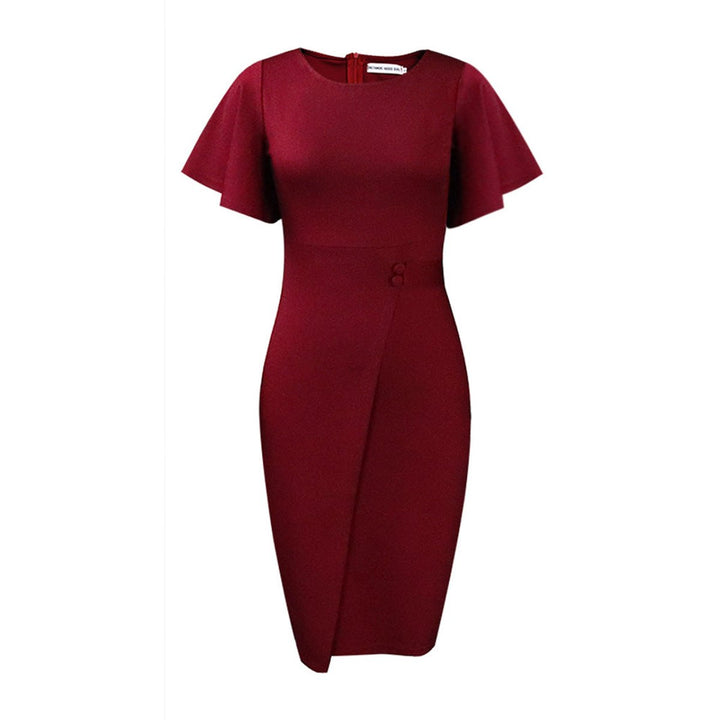Women's Flutter-Sleeve Bodycon Fall Midi Dress Wrap-Style