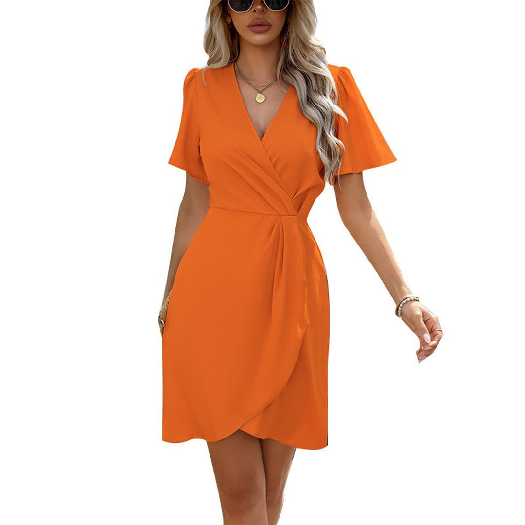 Women's Flutter-Sleeve V-Neck A-Line Fall Midi Dress