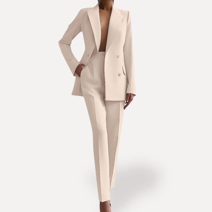 Women's Formal Double-Breasted Tailored Blazer Suit Set - White