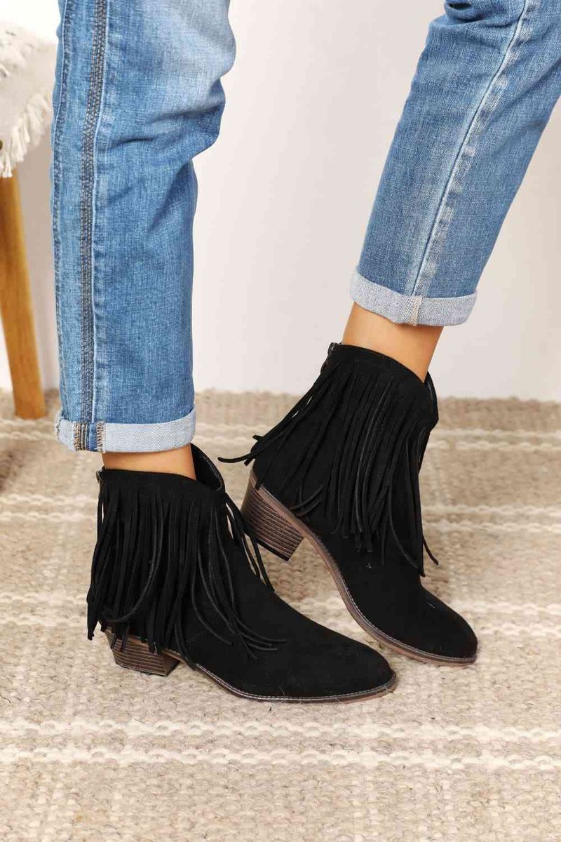 Women's Fringe Western Cowboy Block-Heel Ankle Boots