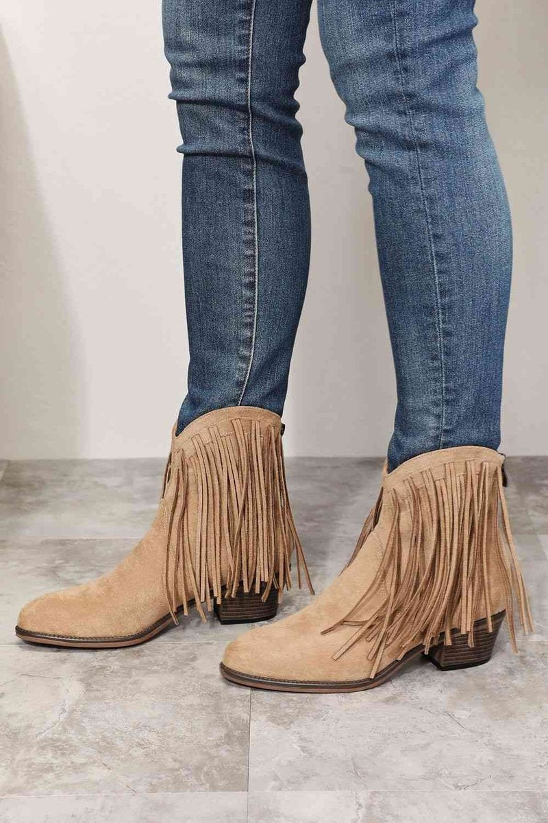 Women's Fringe Western Cowboy Block-Heel Ankle Boots