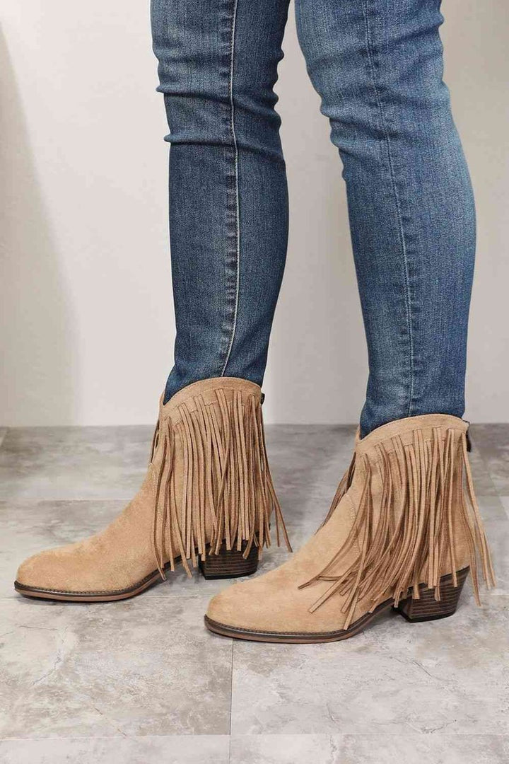 Women's Fringe Western Cowboy Block-Heel Ankle Boots