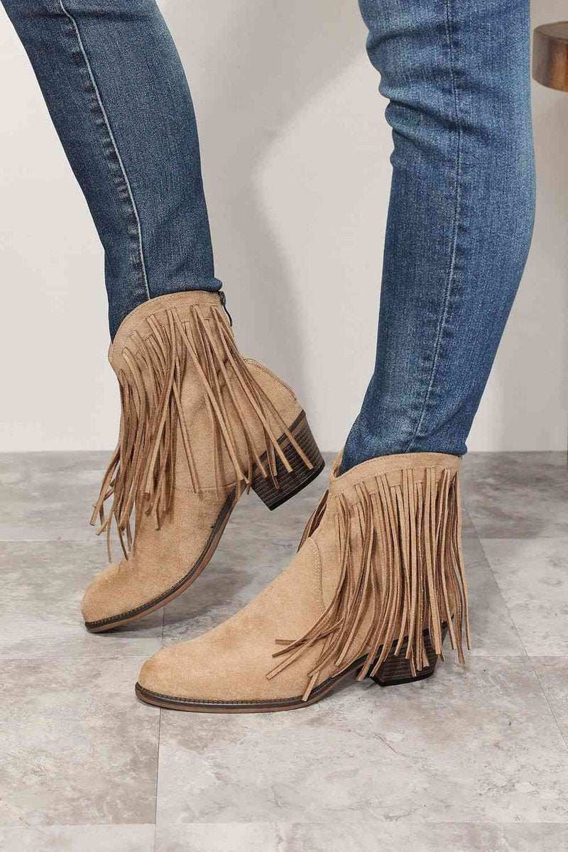 Women's Fringe Western Cowboy Block-Heel Ankle Boots