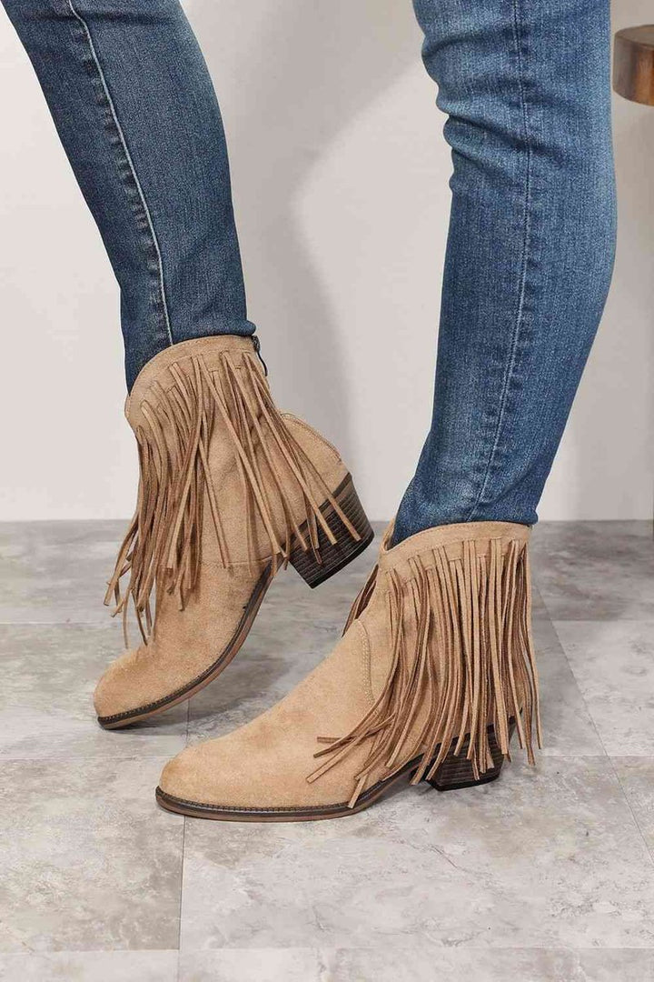 Women's Fringe Western Cowboy Block-Heel Ankle Boots