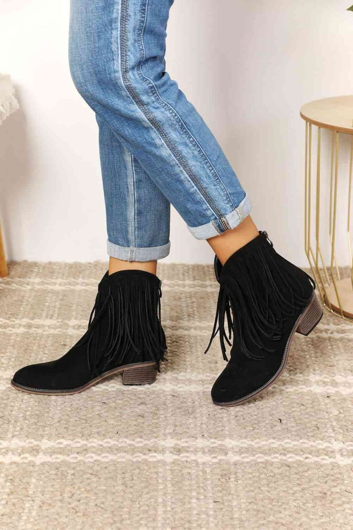 Women's Fringe Western Cowboy Block-Heel Ankle Boots