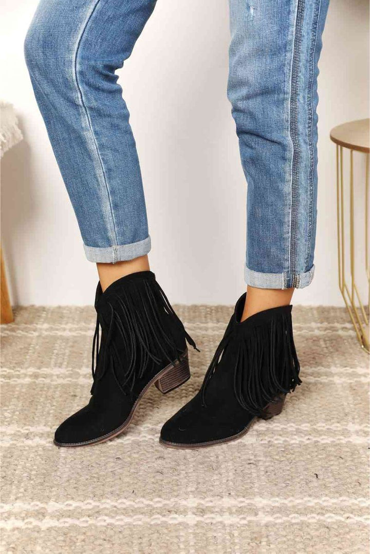 Women's Fringe Western Cowboy Block-Heel Ankle Boots