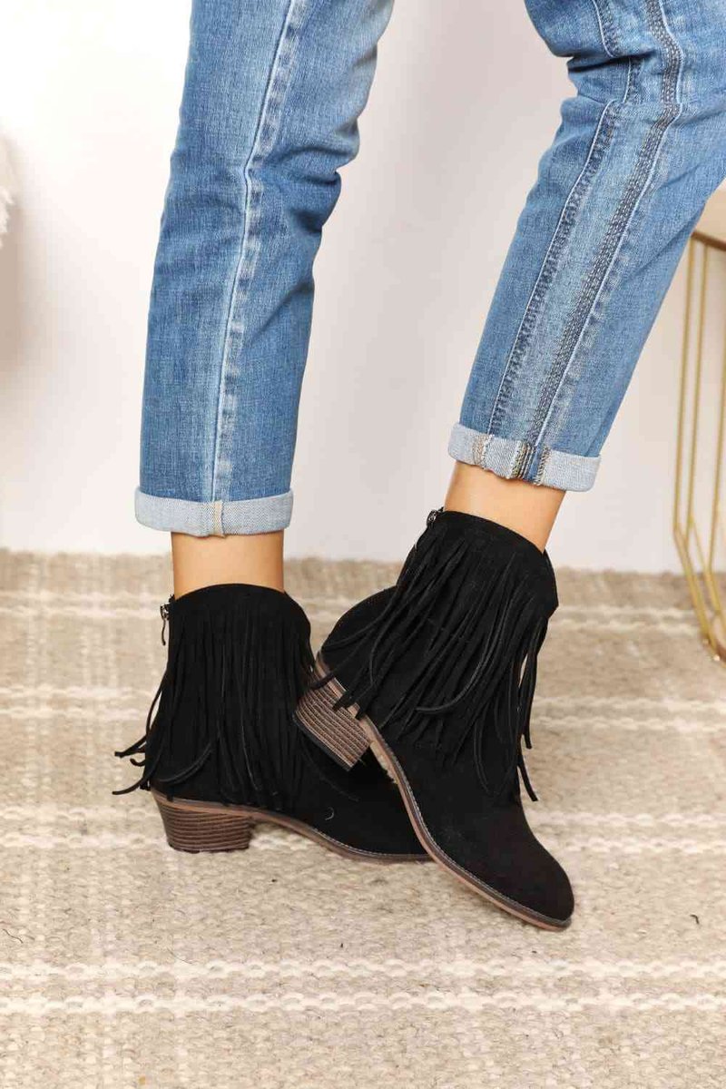 Women's Fringe Western Cowboy Block-Heel Ankle Boots