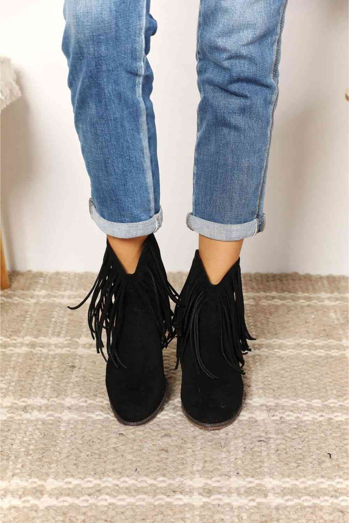 Women's Fringe Western Cowboy Block-Heel Ankle Boots