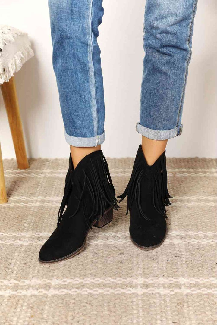 Women's Fringe Western Cowboy Block-Heel Ankle Boots
