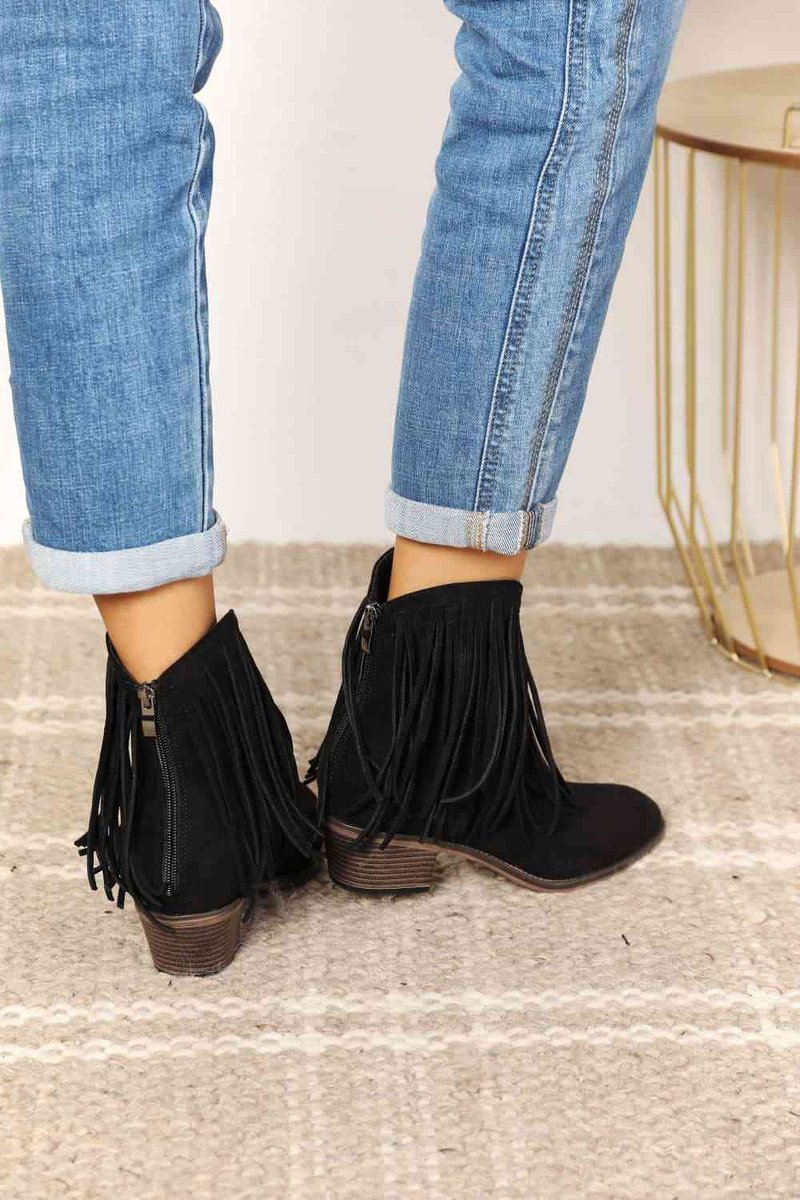 Women's Fringe Western Cowboy Block-Heel Ankle Boots