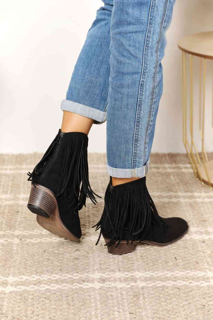 Women's Fringe Western Cowboy Block-Heel Ankle Boots