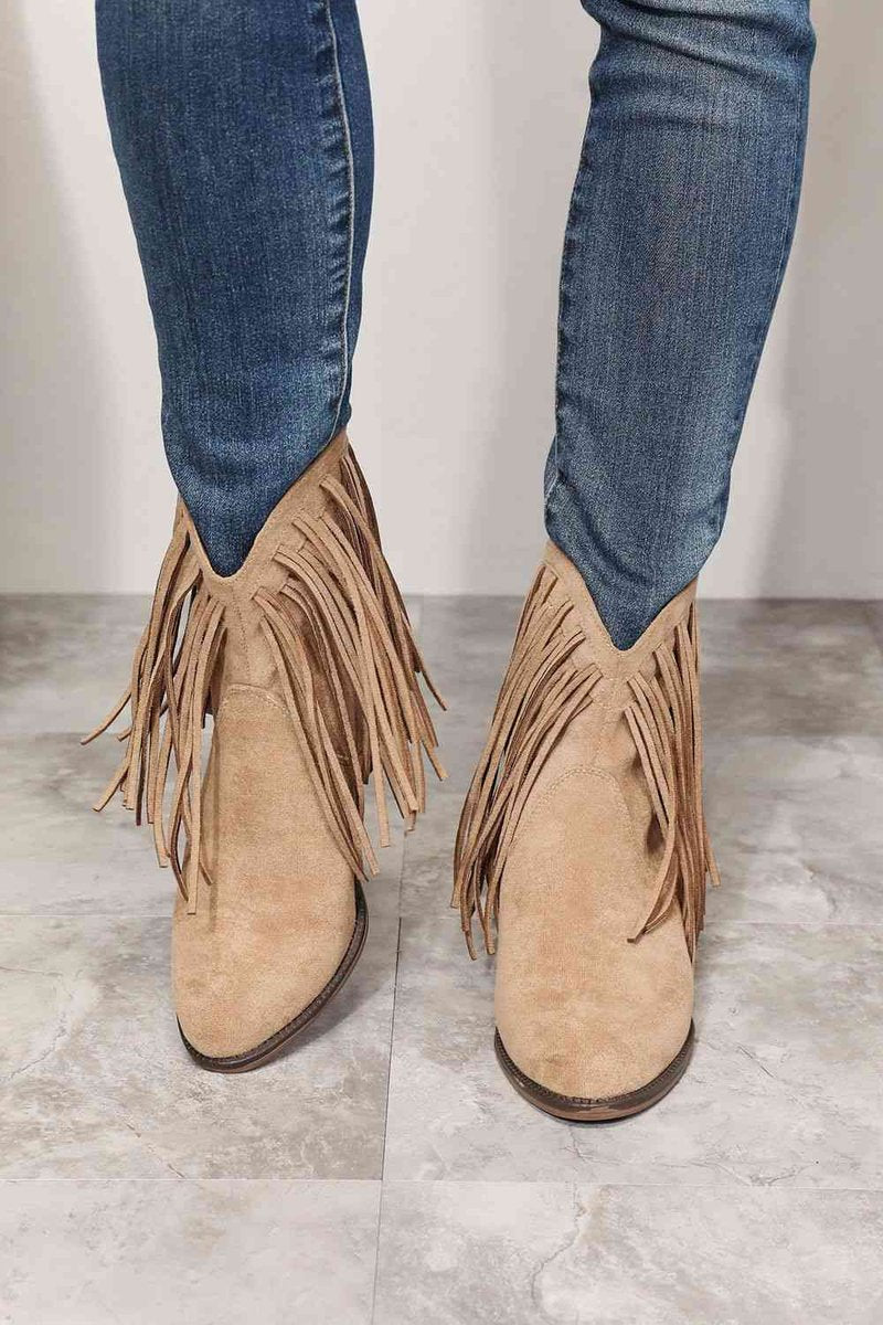 Women's Fringe Western Cowboy Block-Heel Ankle Boots