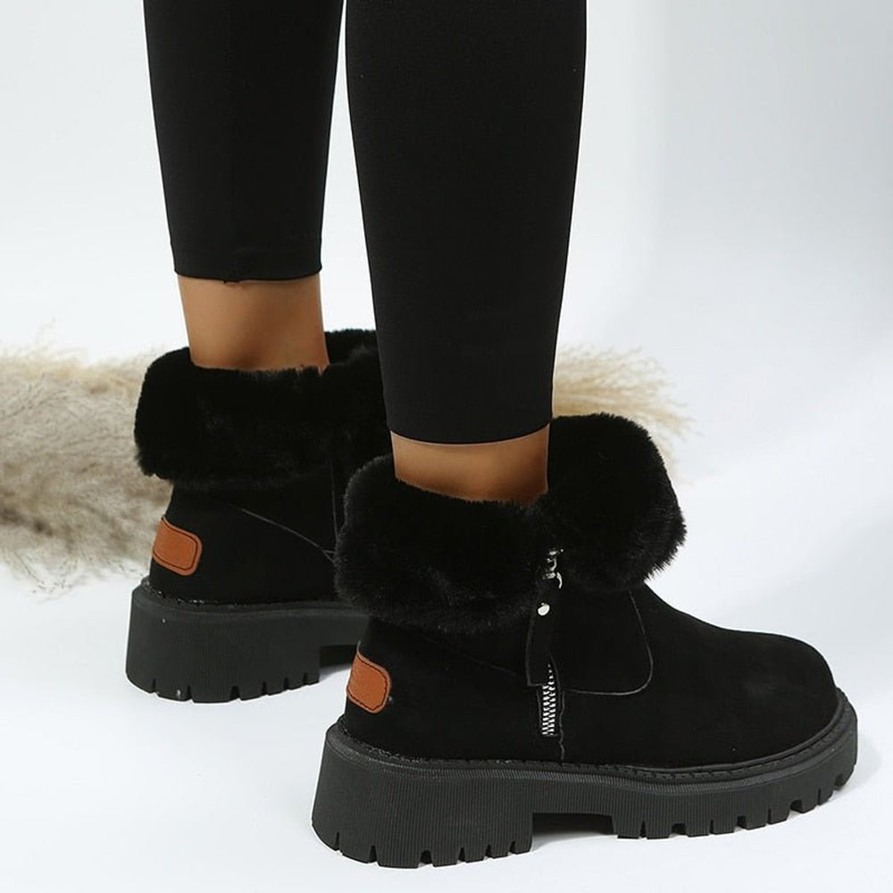 Women's Fur-Lined Suede Zip-Up Winter Ankle Boots