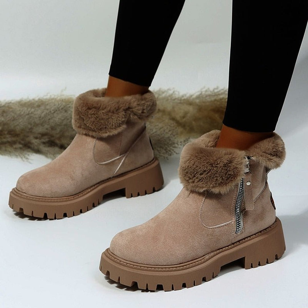 Women's Fur-Lined Suede Zip-Up Winter Ankle Boots