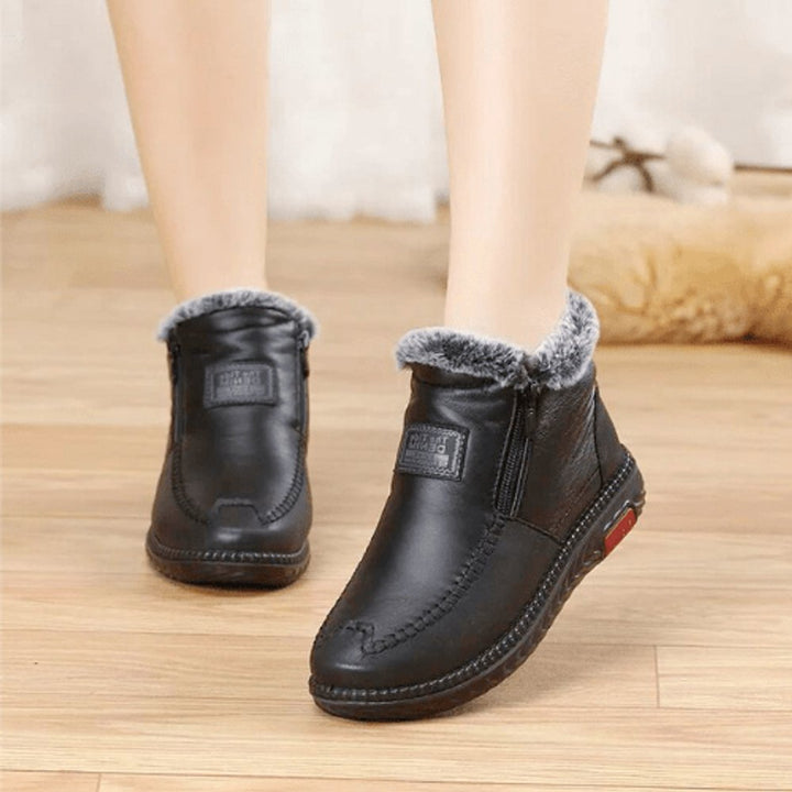 Women's Fur-Lined Zip-Up Orthopedic Leather Ankle Boots