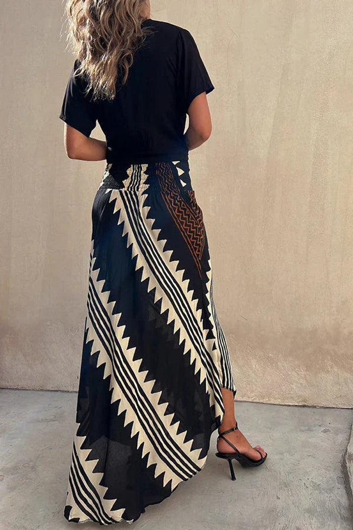 Women's Geometric Print High-Waist Fall Wedding Guest Dress Maxi Skirt