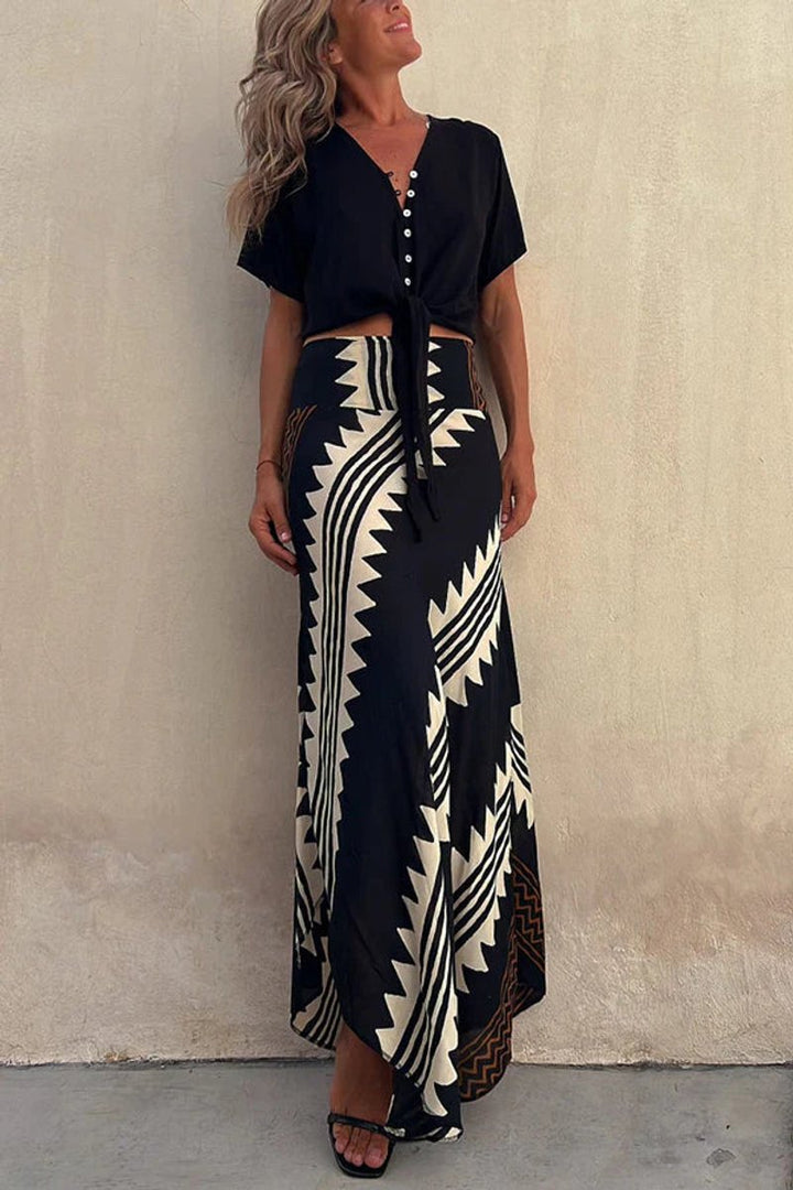 Women's Geometric Print High-Waist Fall Wedding Guest Dress Maxi Skirt