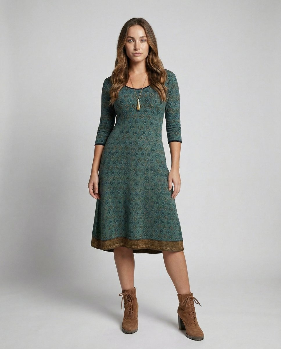 Women's Geometric Print Retro A-Line Fall Midi Dress