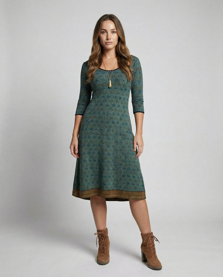 Women's Geometric Print Retro A-Line Fall Midi Dress