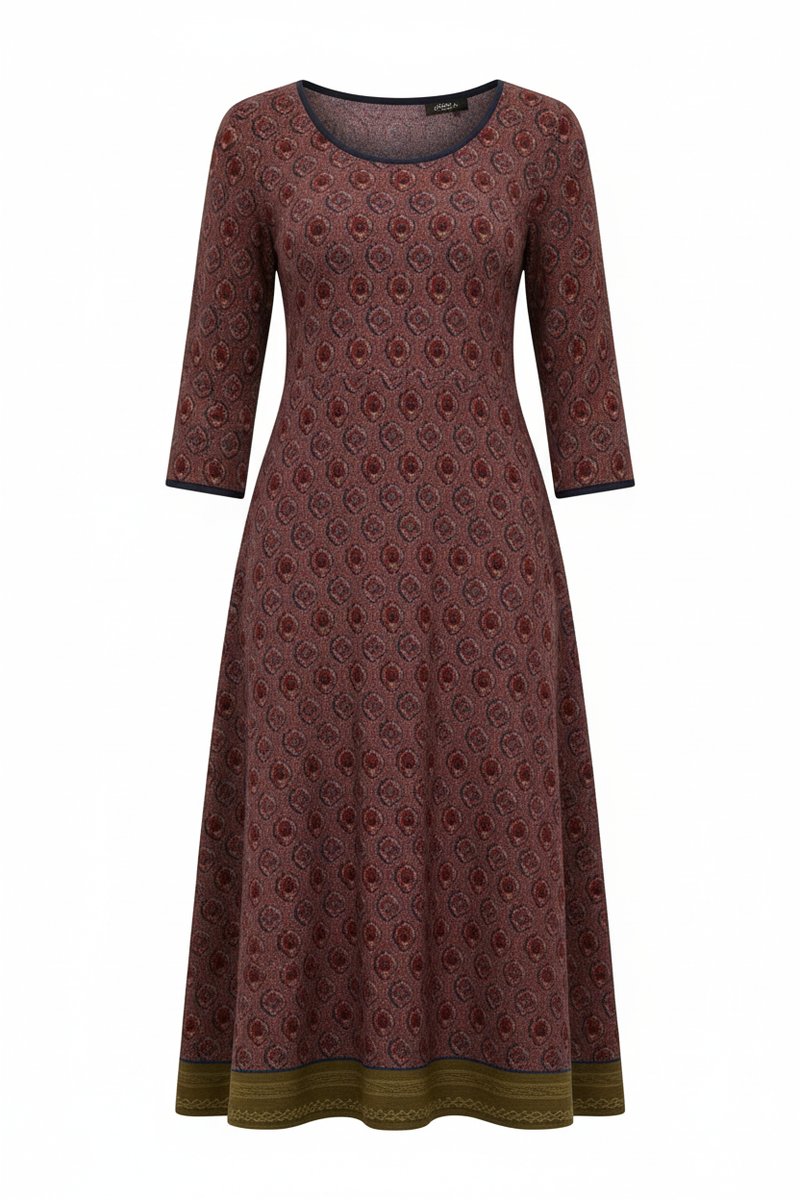 Women's Geometric Print Retro A-Line Fall Midi Dress