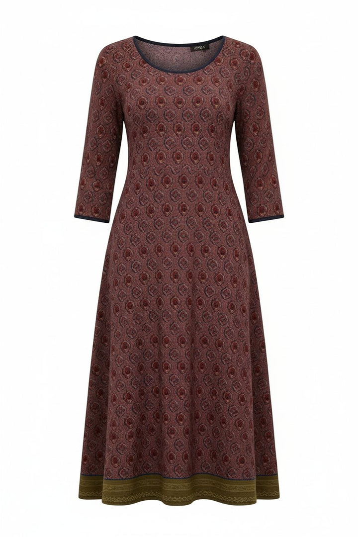 Women's Geometric Print Retro A-Line Fall Midi Dress