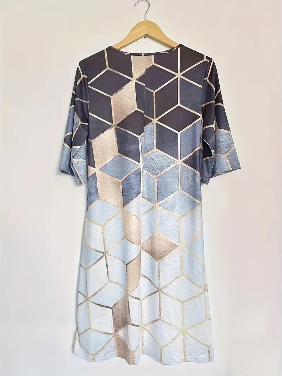 Women's Geometric Print Short Sleeve Fall Midi Dress