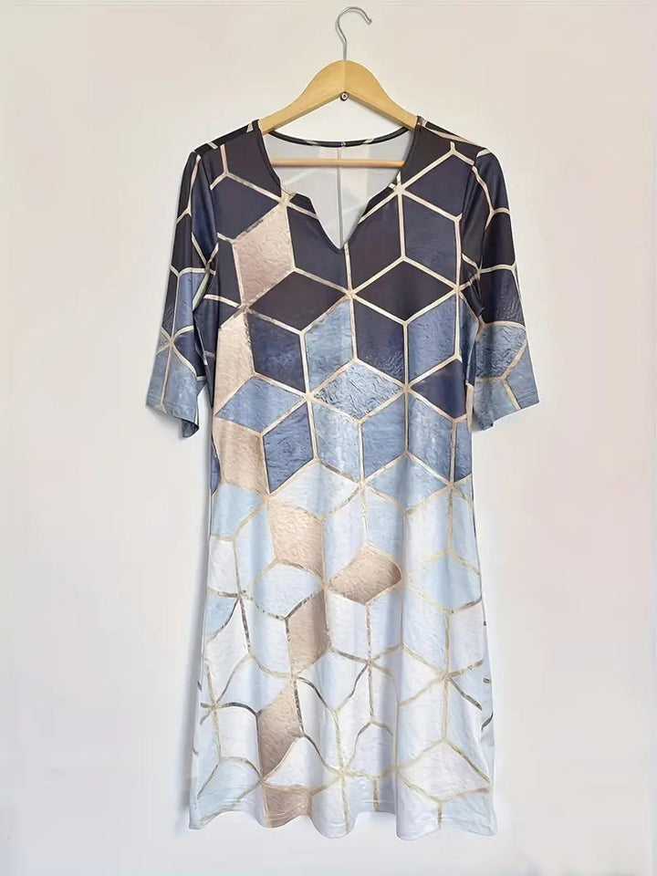 Women's Geometric Print Short Sleeve Fall Midi Dress