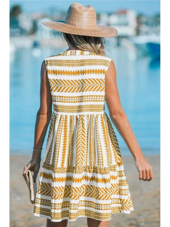 Women's Geometric Print Sleeveless Babydoll Fall Midi Dress