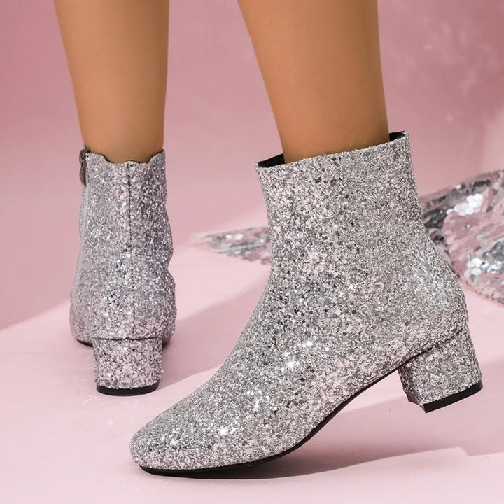 Women's Glitter Block-Heel Side-Zip Ankle Boots