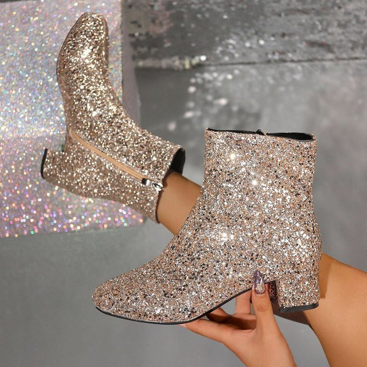 Women's Glitter Block-Heel Side-Zip Ankle Boots