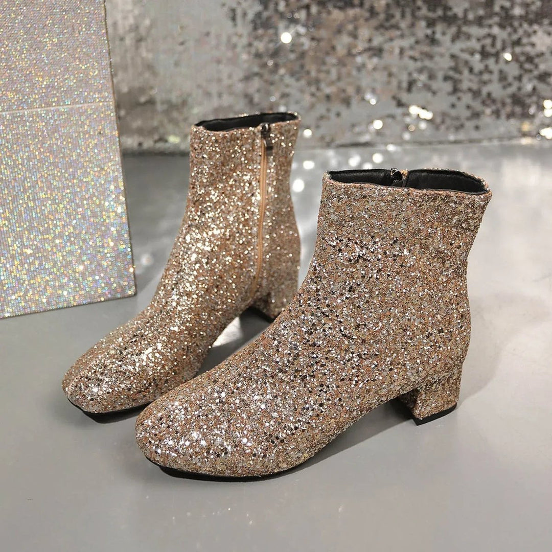 Women's Glitter Block-Heel Side-Zip Ankle Boots