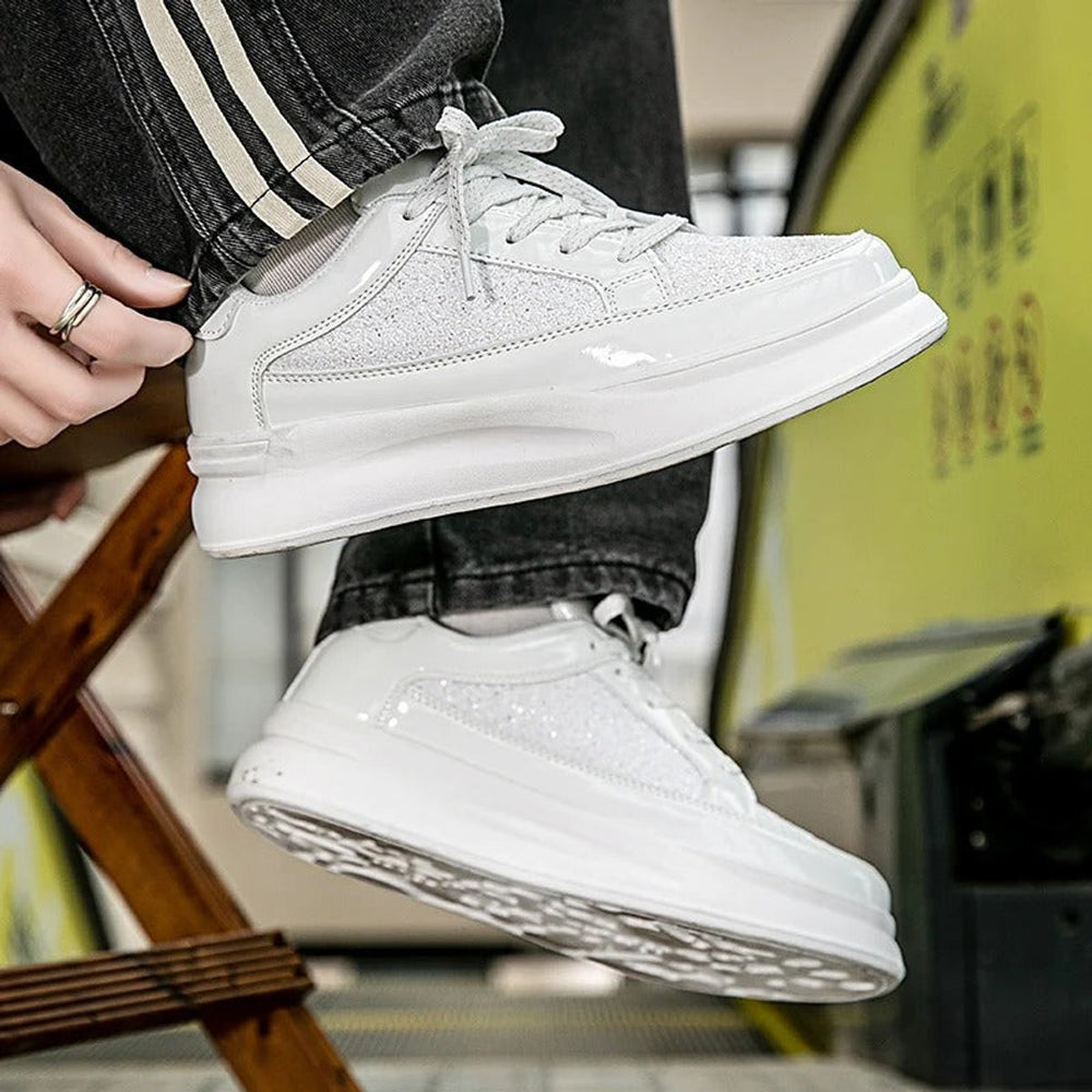 Women's Glitter Lace-Up Platform Sneakers Cushioned Sole