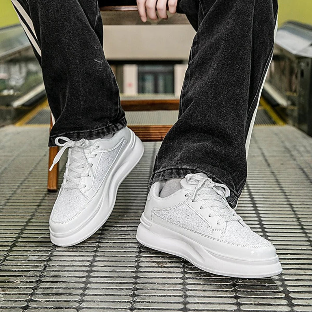 Women's Glitter Lace-Up Platform Sneakers Cushioned Sole