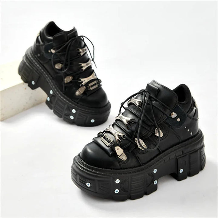 Women's Gothic Platform Lace-Up Metal Hardware Punk Ankle Boots