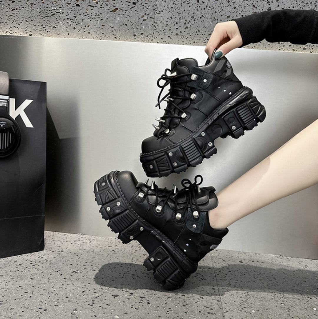 Women's Gothic Platform Lace-Up Metal Hardware Punk Ankle Boots