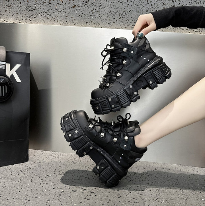 Women's Gothic Platform Lace-Up Metal Hardware Punk Ankle Boots