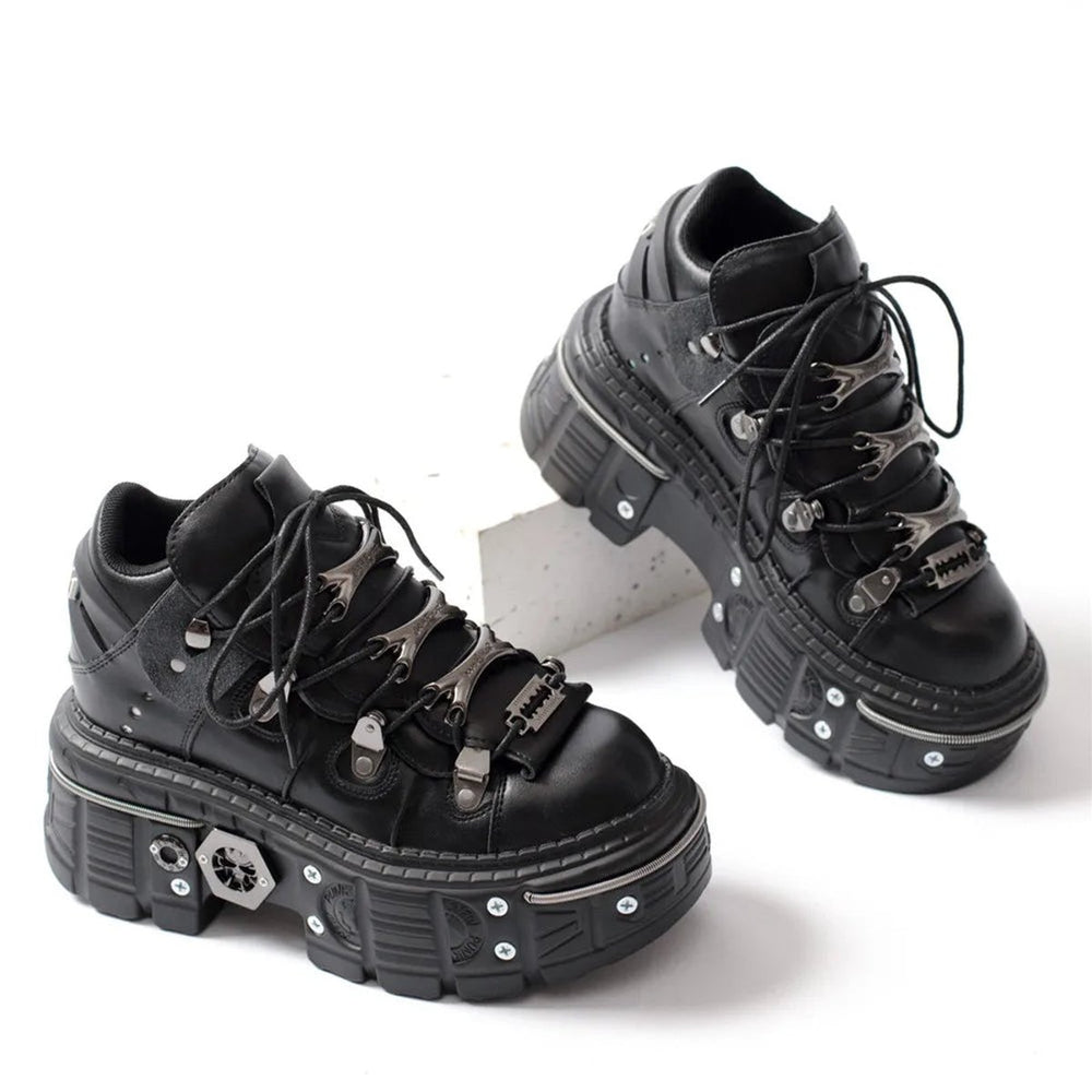 Women's Gothic Platform Lace-Up Metal Hardware Punk Ankle Boots