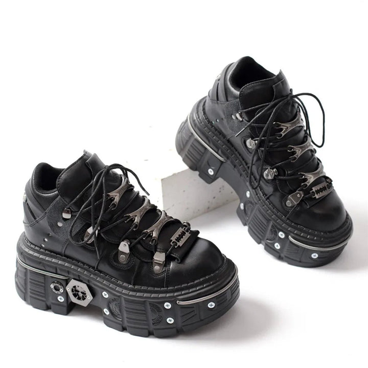 Women's Gothic Platform Lace-Up Metal Hardware Punk Ankle Boots