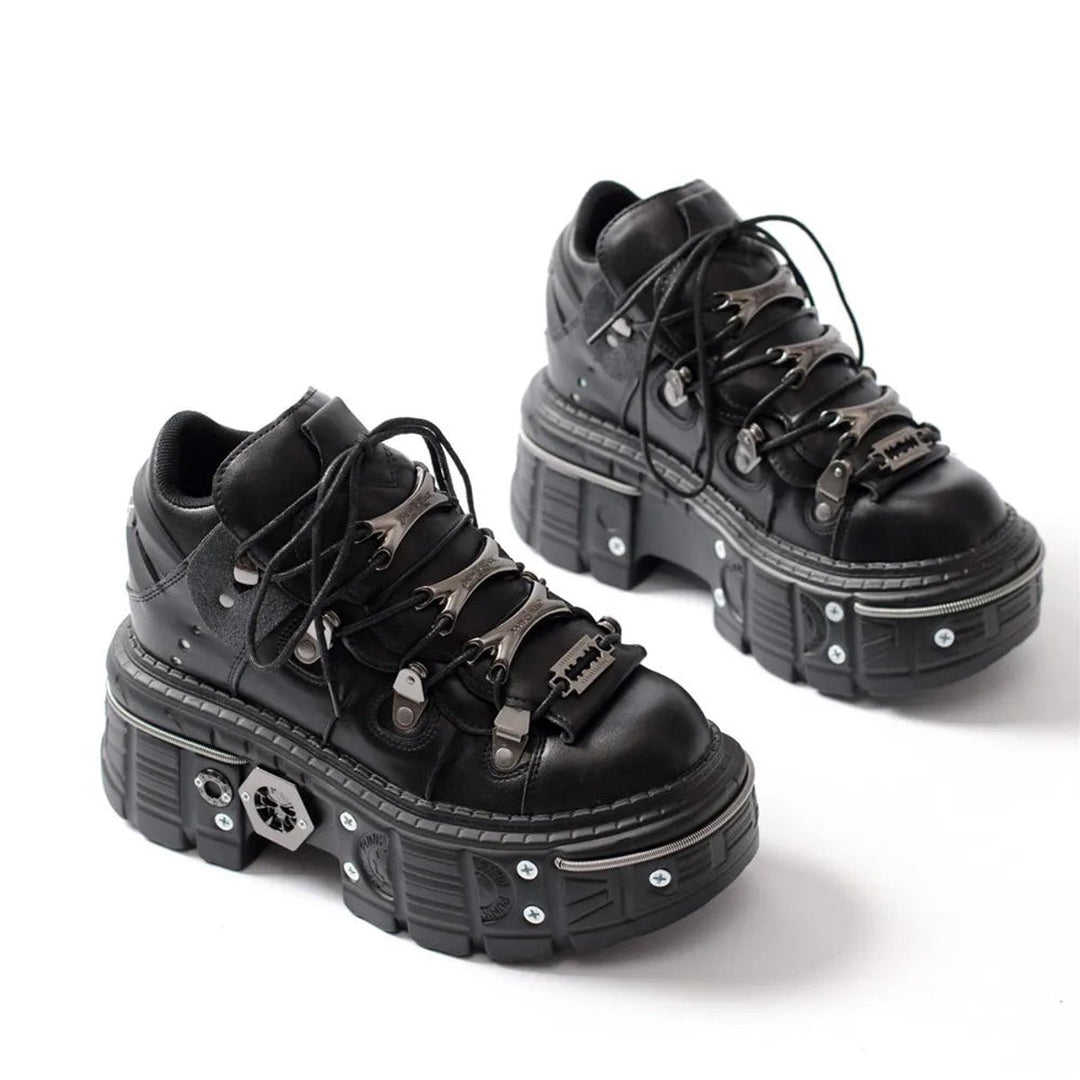 Women's Gothic Platform Lace-Up Metal Hardware Punk Ankle Boots