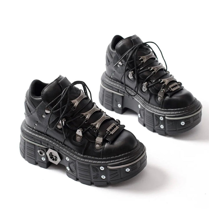 Women's Gothic Platform Lace-Up Metal Hardware Punk Ankle Boots
