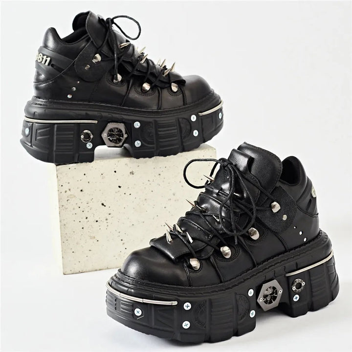 Women's Gothic Platform Lace-Up Metal Hardware Punk Ankle Boots