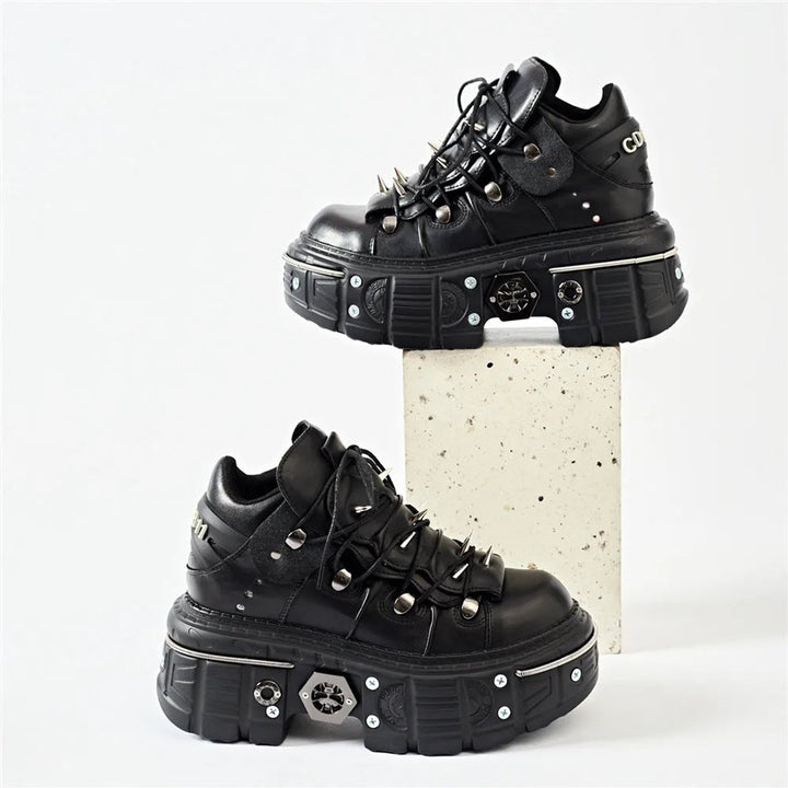 Women's Gothic Platform Lace-Up Metal Hardware Punk Ankle Boots