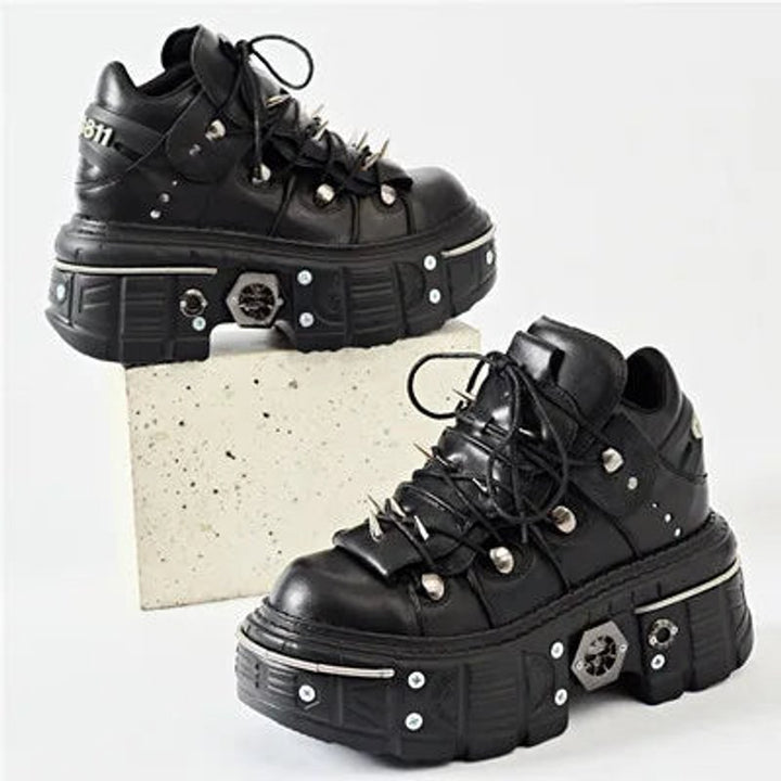Women's Gothic Platform Lace-Up Metal Hardware Punk Ankle Boots